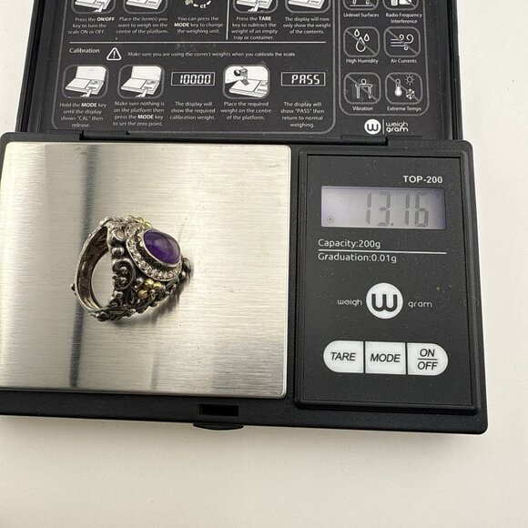Barbara Bixby Ring Sterling Silver 18K Amethyst Topaz Sz 8 Floral Cabochon 925 - Picture 12 of 12